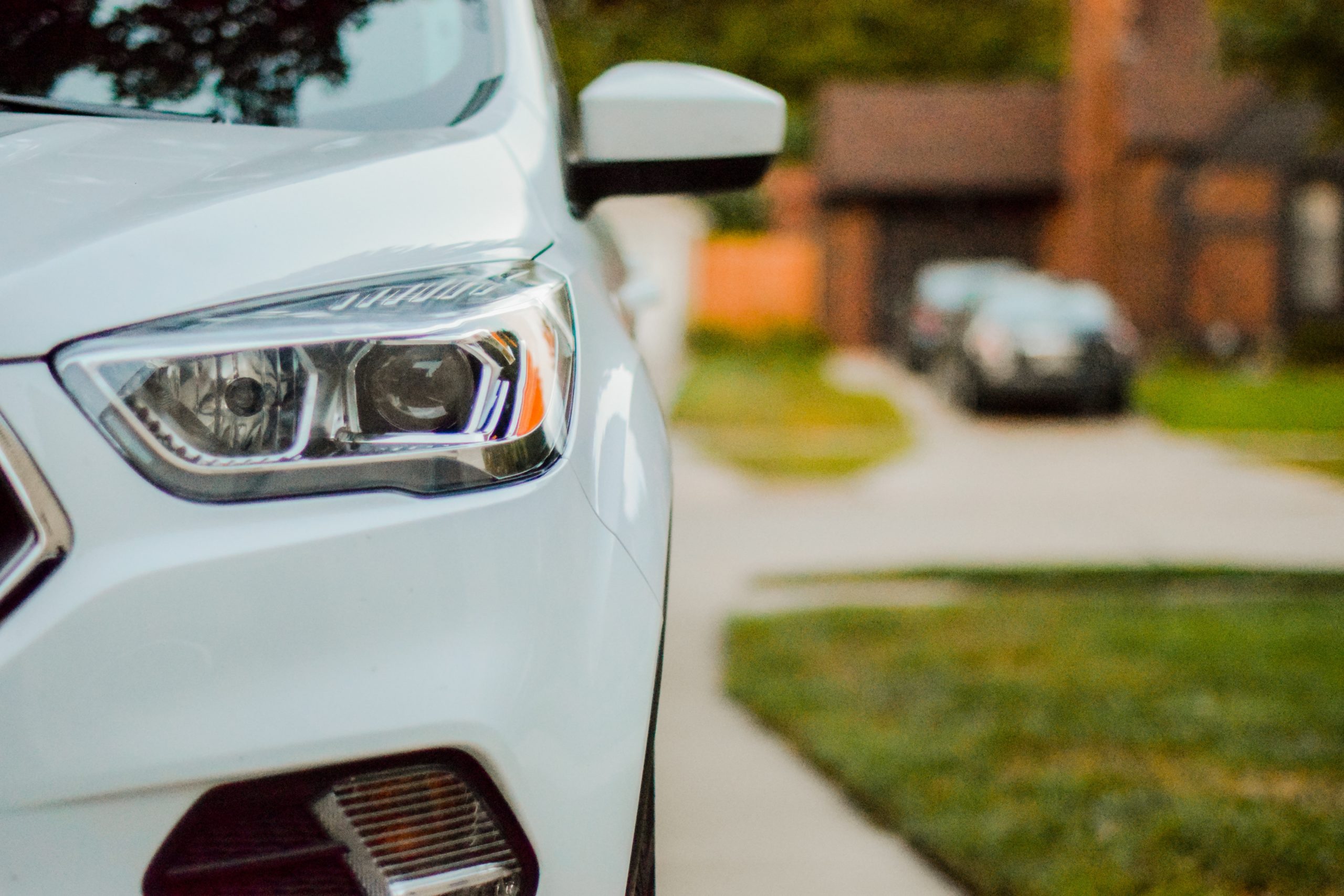 Close-up shot of white car