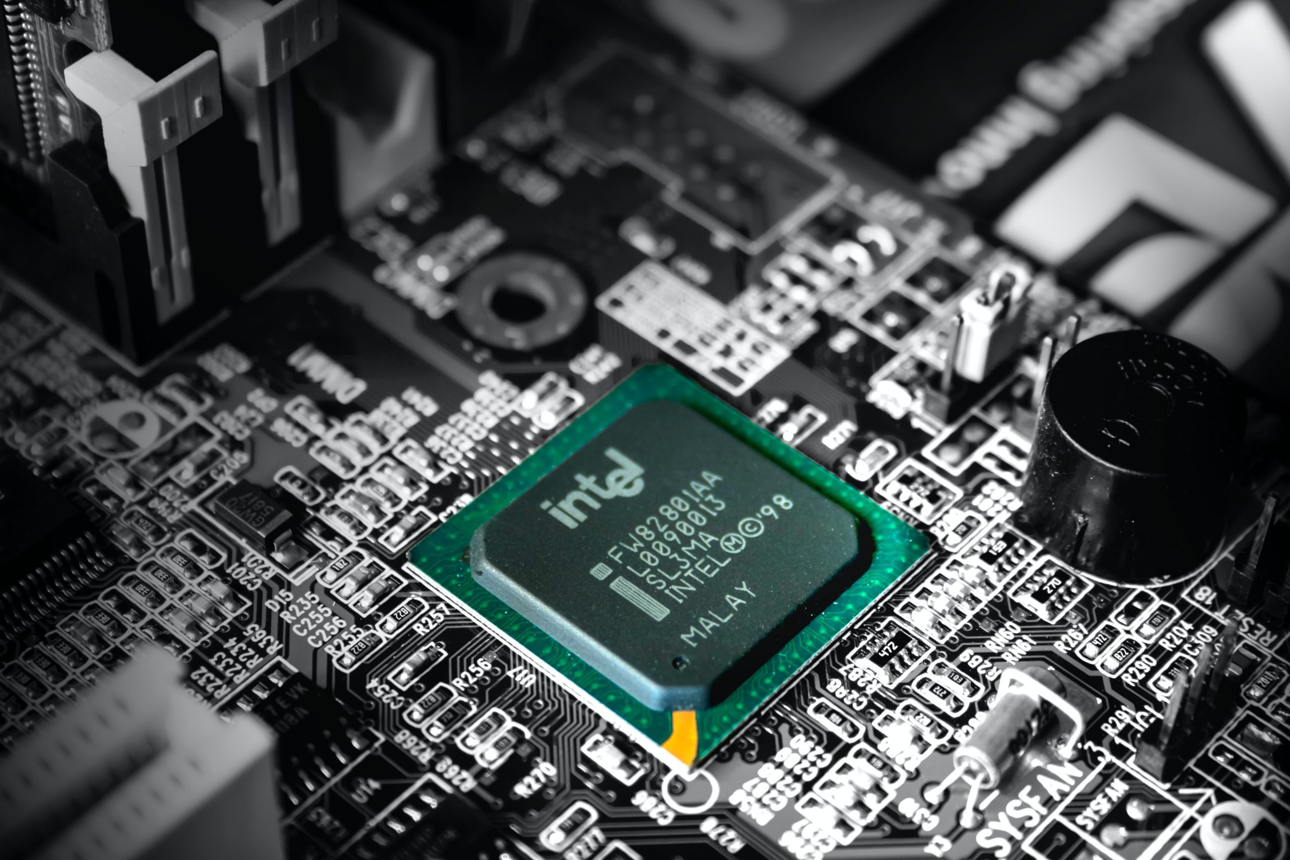 Green chip on motherboard